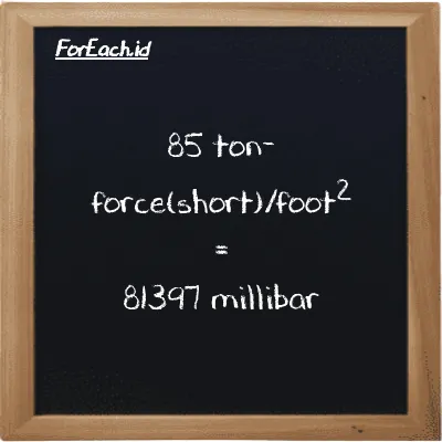 85 ton-force(short)/foot<sup>2</sup> is equivalent to 81397 millibar (85 tf/ft<sup>2</sup> is equivalent to 81397 mbar)